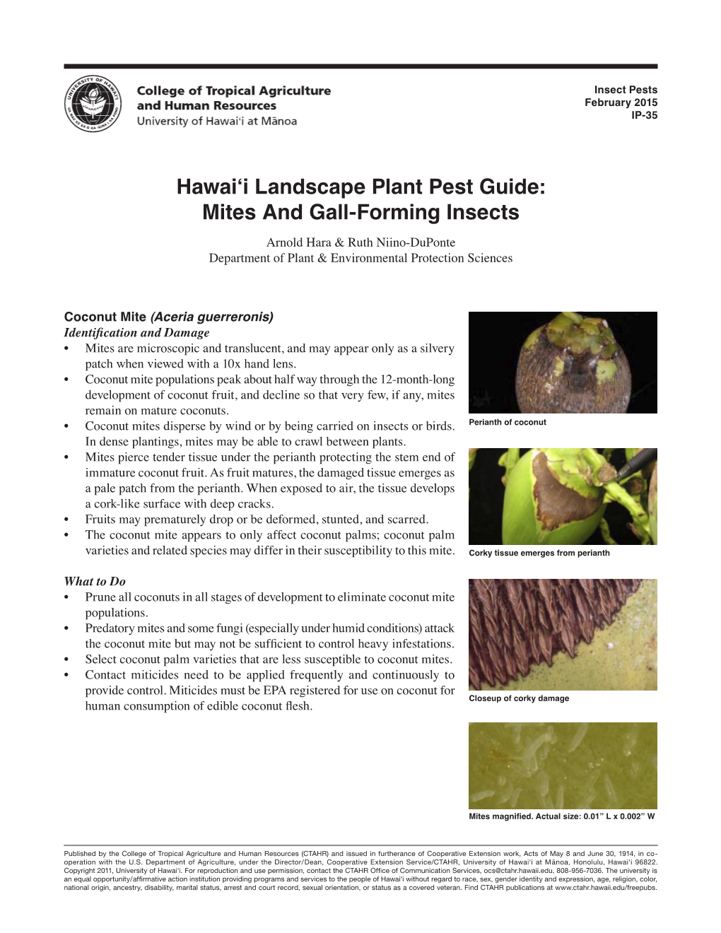 Hawai'i Landscape Plant Pest Guide: Mites and Gall-Forming Insects