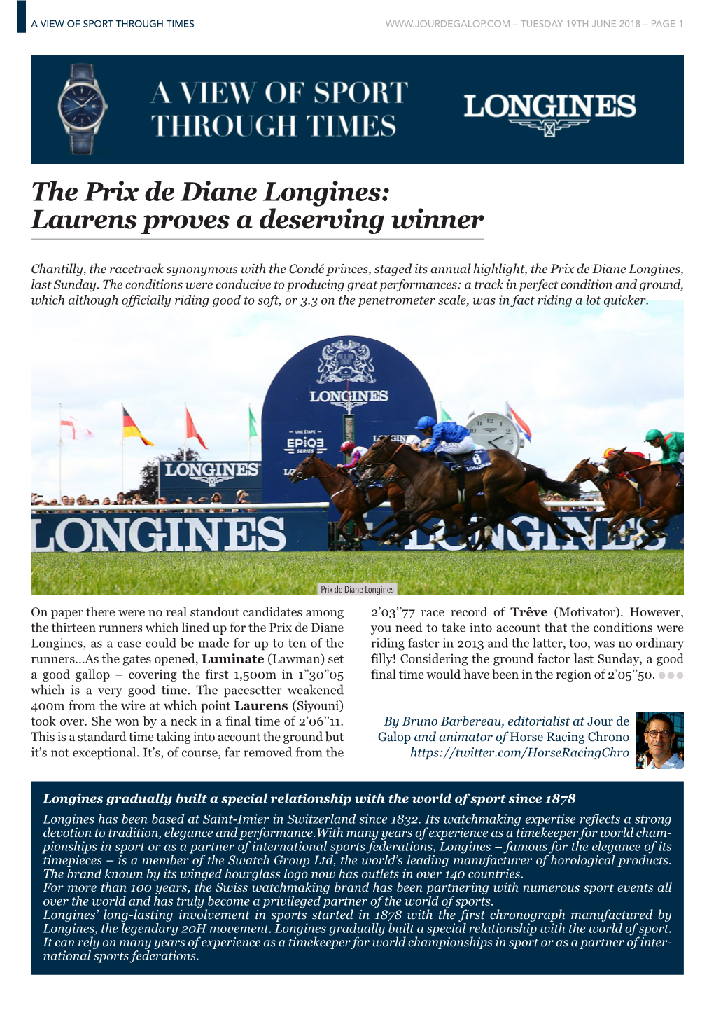 The Prix De Diane Longines: Laurens Proves a Deserving Winner