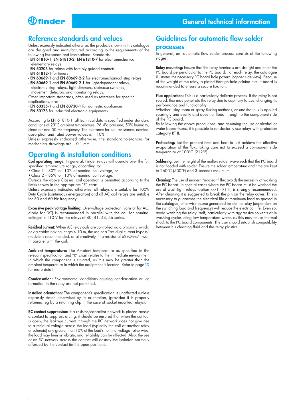 Finder Relays, General Technical Information