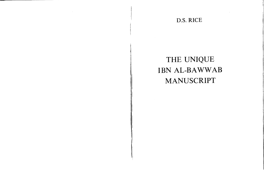 The Unique Ibn Al-Bawwab Manuscript