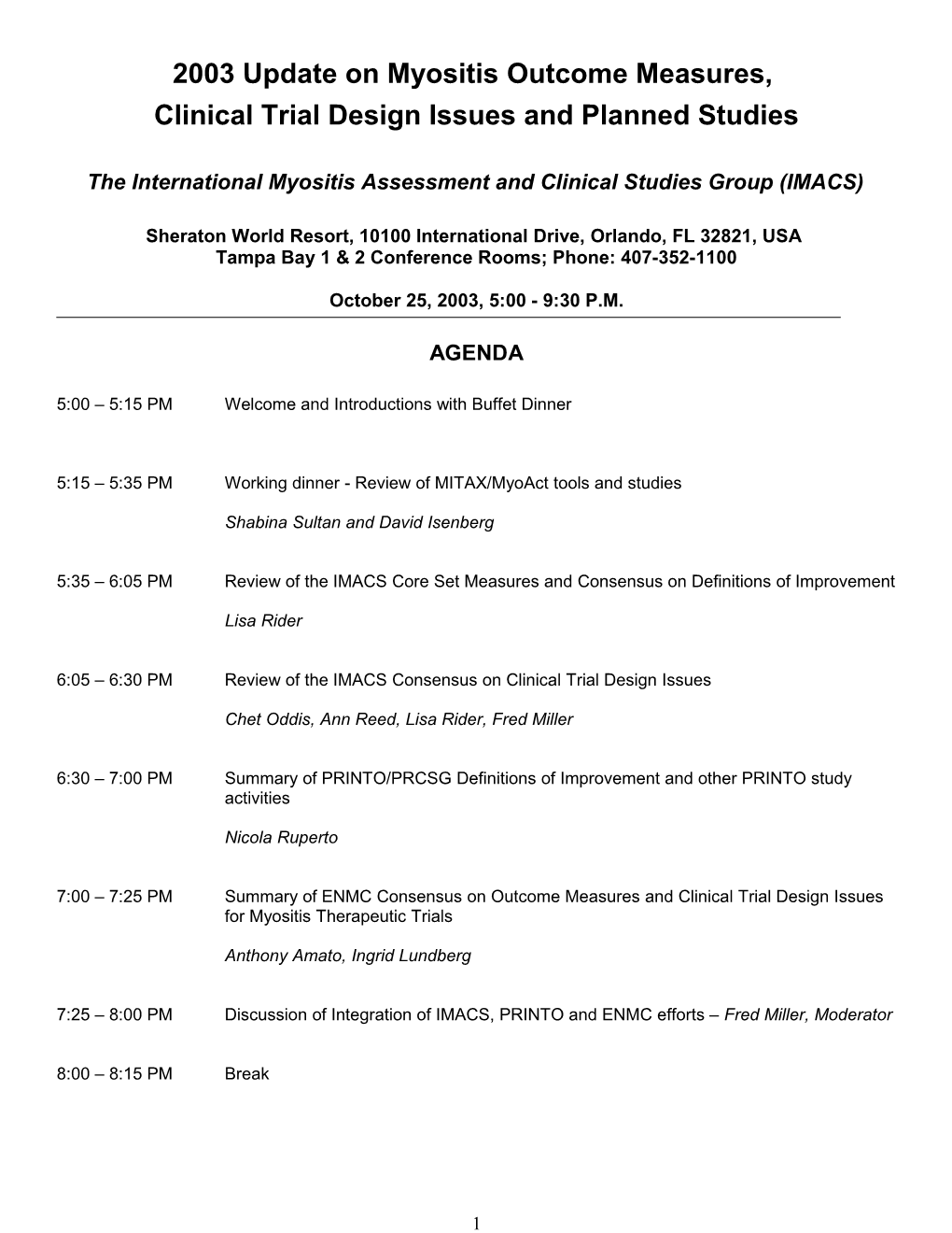 International Workshop on Myositis Outcome Measures