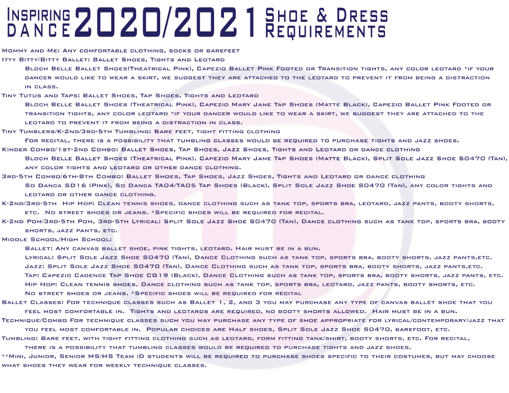 Fall 20-21 Shoe and Dress Requirements