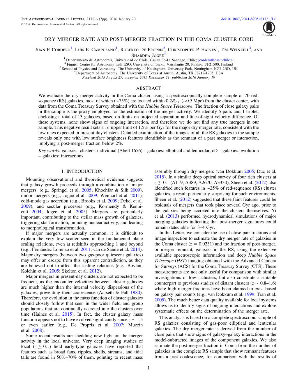 Pdf, Dry Merger Rate and Post-Merger Fraction in the Coma Cluster Core