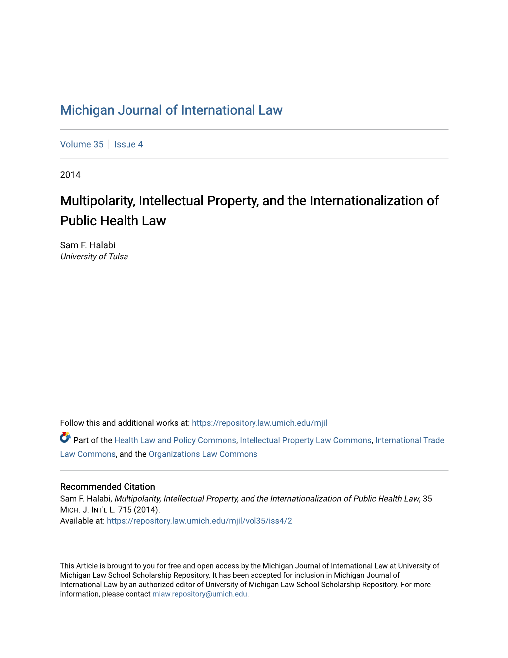 Multipolarity, Intellectual Property, and the Internationalization of Public Health Law