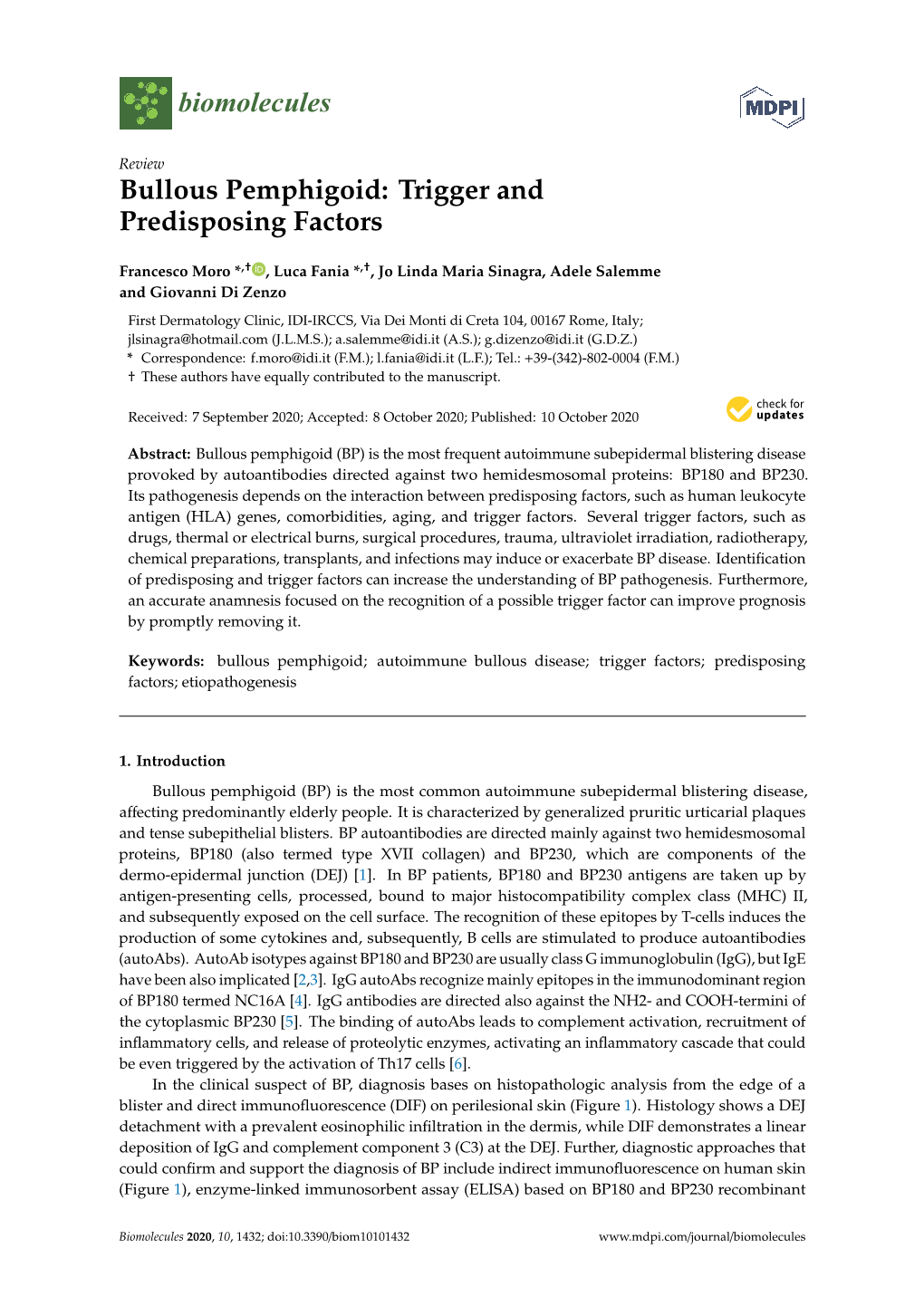 Bullous Pemphigoid: Trigger and Predisposing Factors