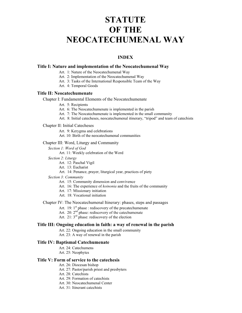 Statute of the Neocatechumenal Way