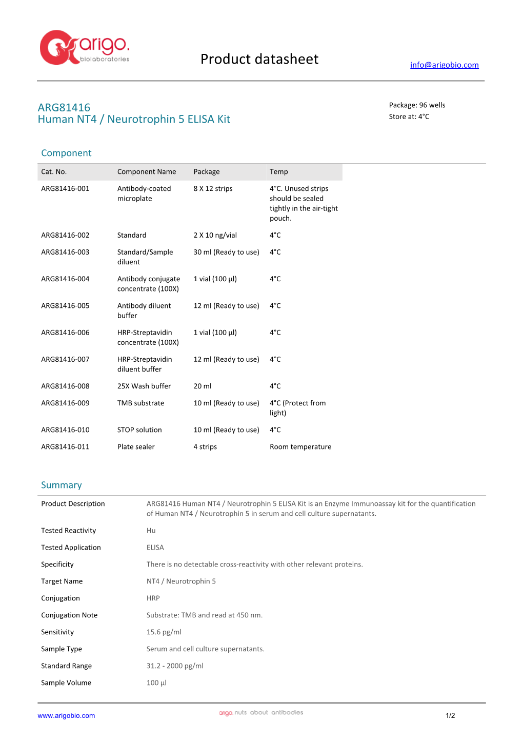 Human NT4 / Neurotrophin 5 ELISA Kit (ARG81416)