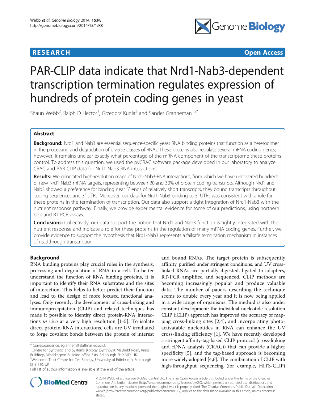 PAR-CLIP Data Indicate That Nrd1-Nab3