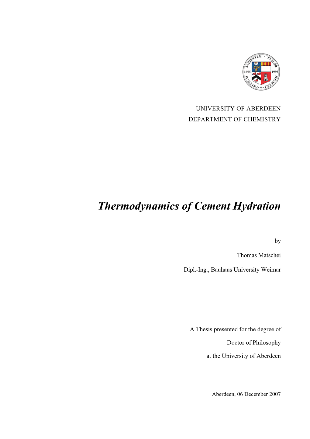 Thermodynamics of Cement Hydration