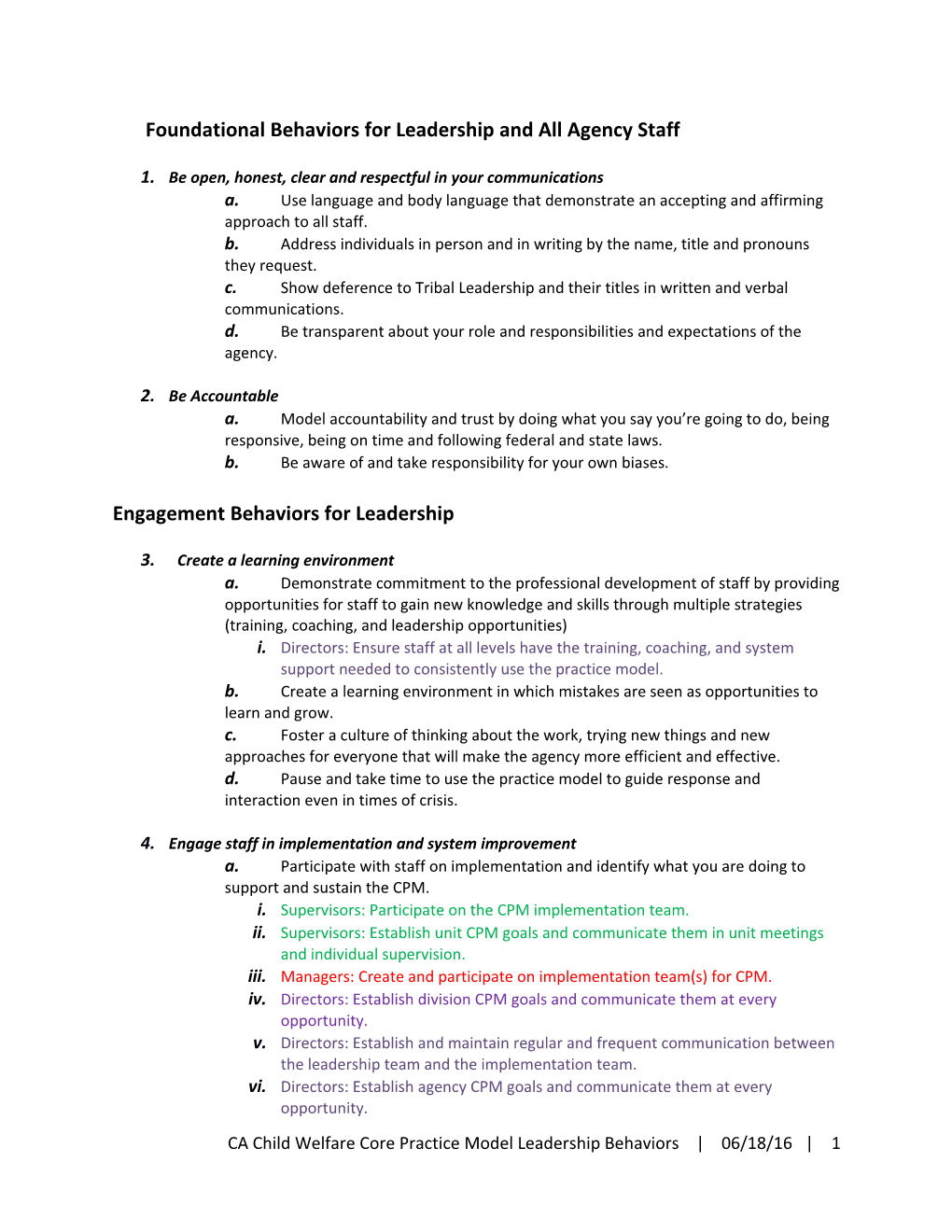 Foundational Behaviors for Leadership and All Agency Staff