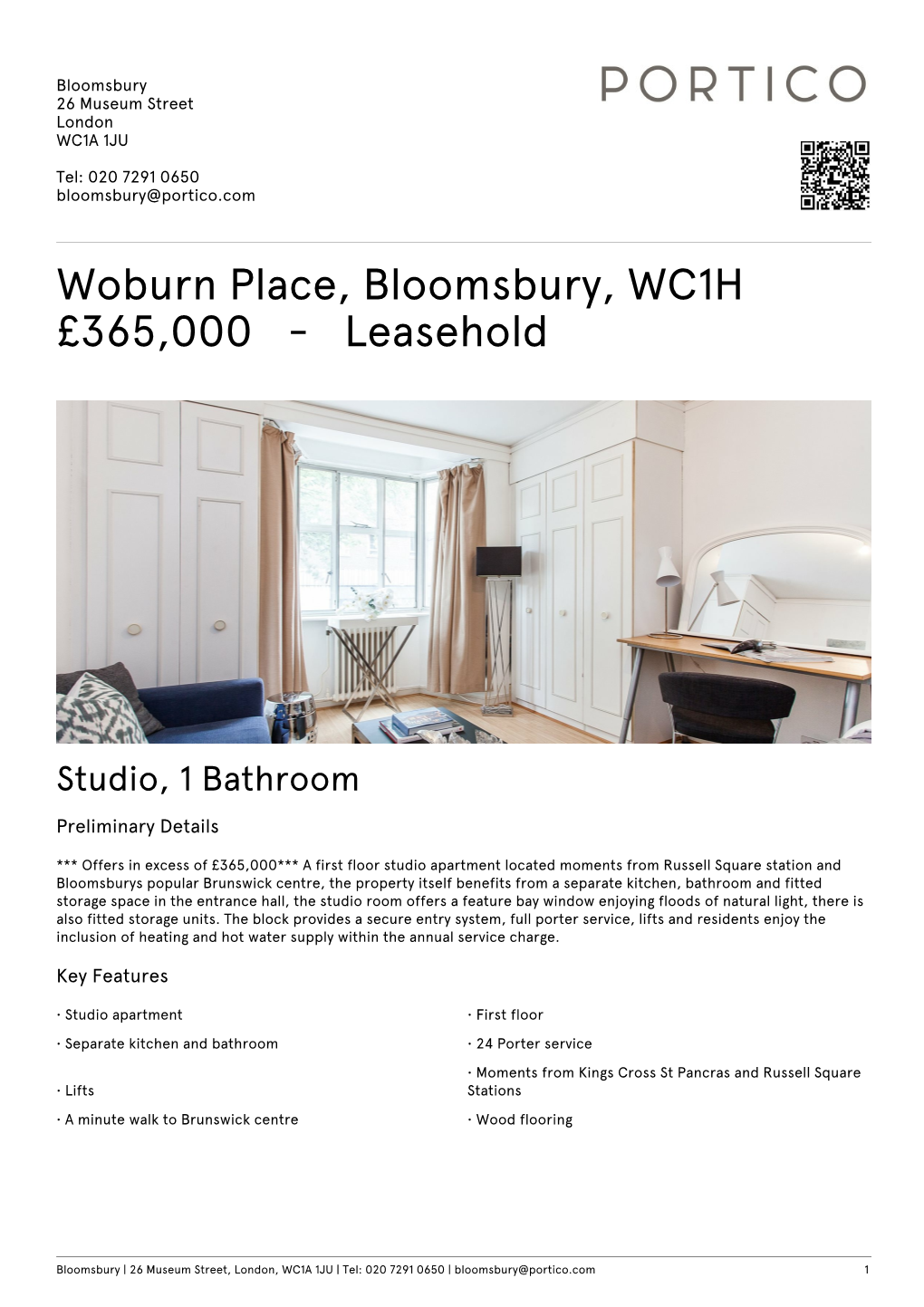 Woburn Place, Bloomsbury, WC1H £365000