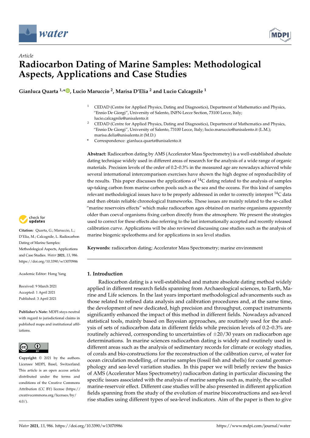 Radiocarbon Dating of Marine Samples: Methodological Aspects, Applications and Case Studies