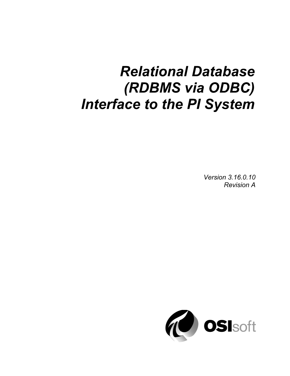 Relational Database (RDBMS Via ODBC) Interface to PI System