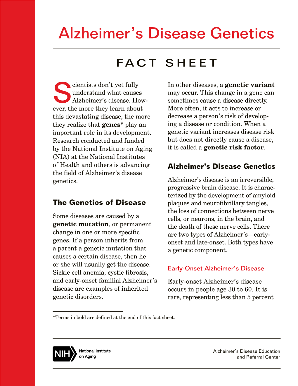 Alzheimer's Disease Genetics Fact Sheet