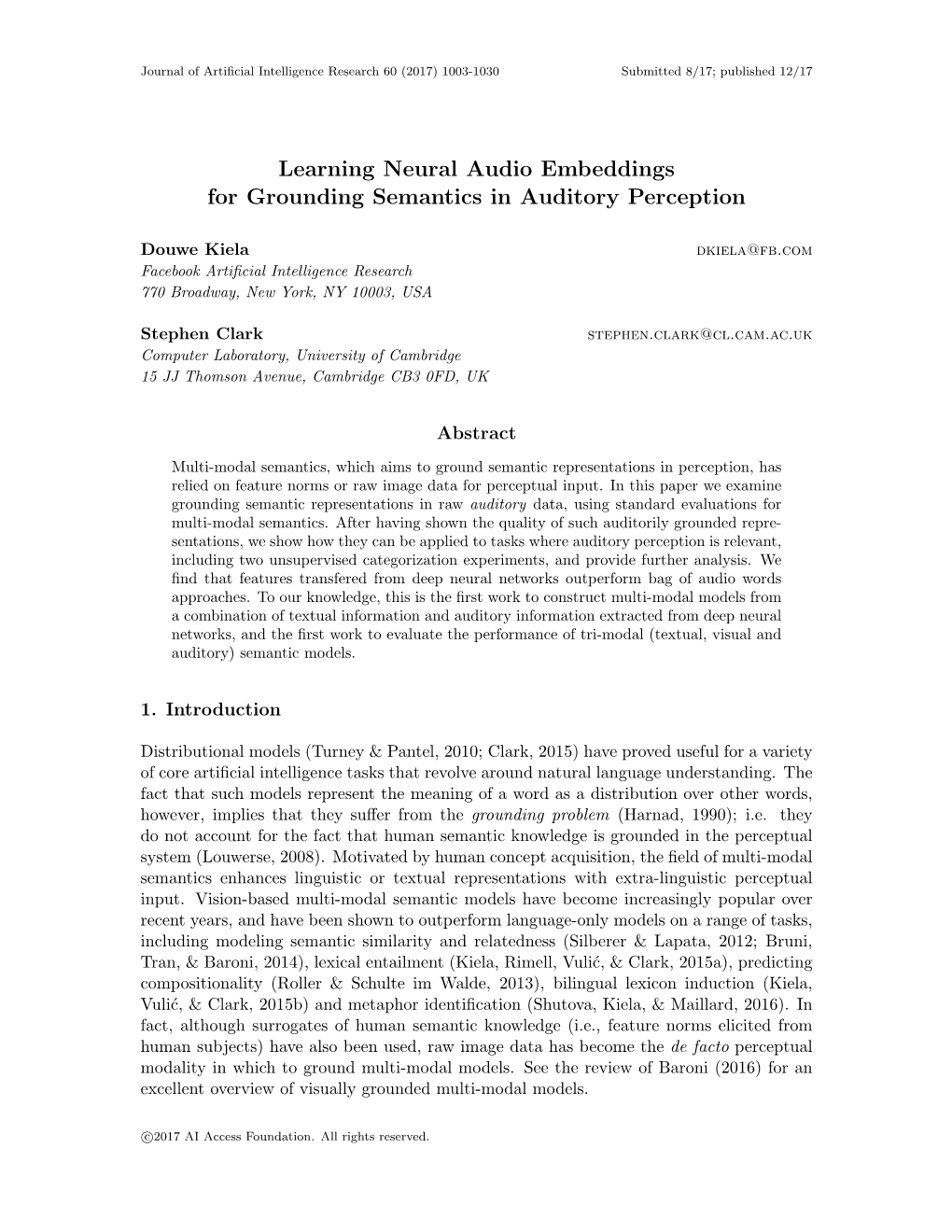 Learning Neural Audio Embeddings for Grounding Semantics in Auditory Perception