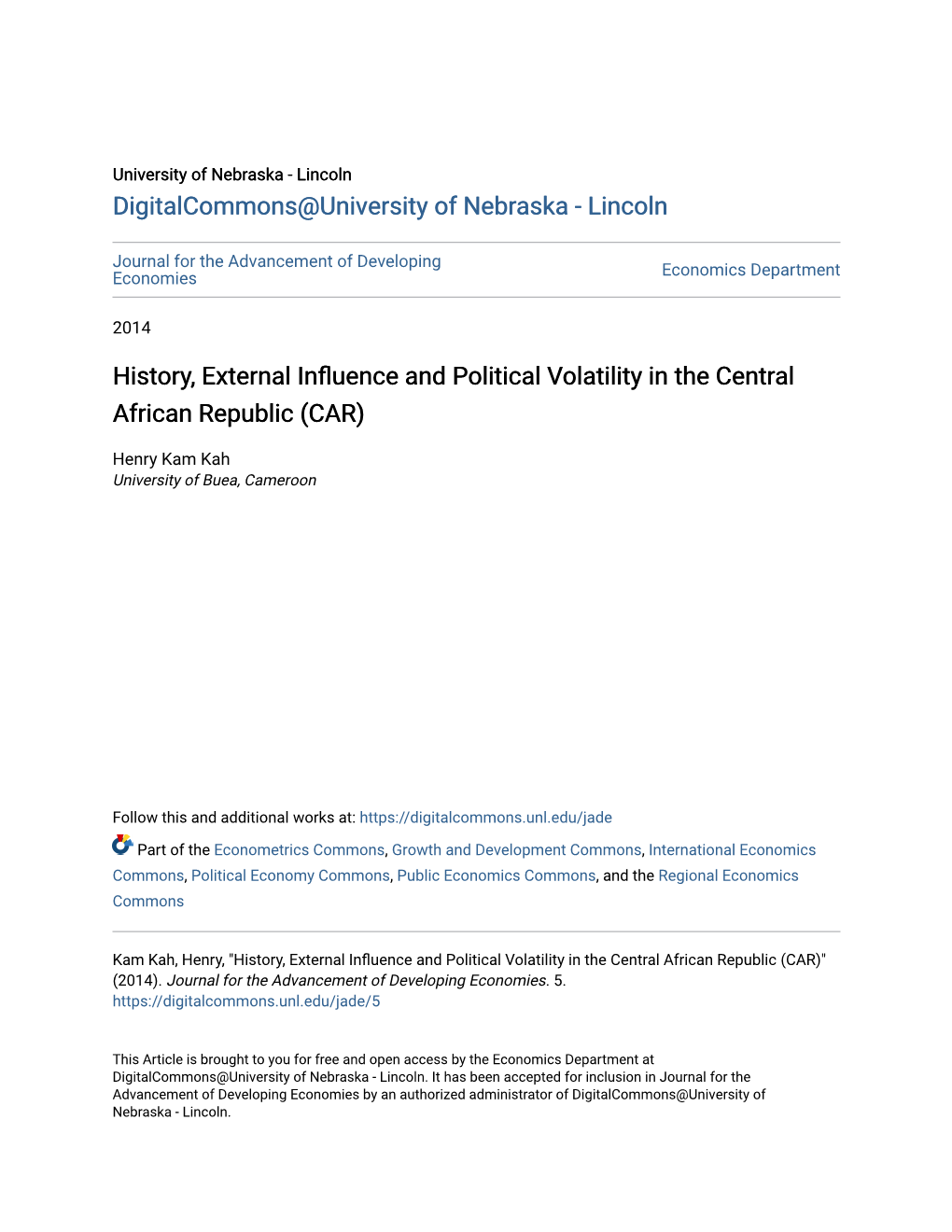 History, External Influence and Political Volatility in the Central African Republic (CAR)