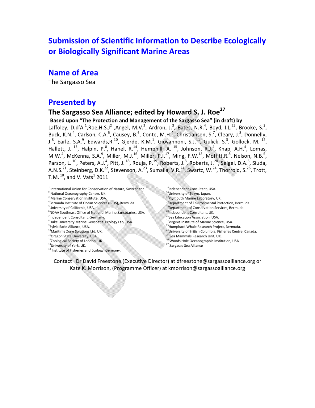 Submission of Scientific Information to Describe Ecologically Or Biologically Significant Marine Areas