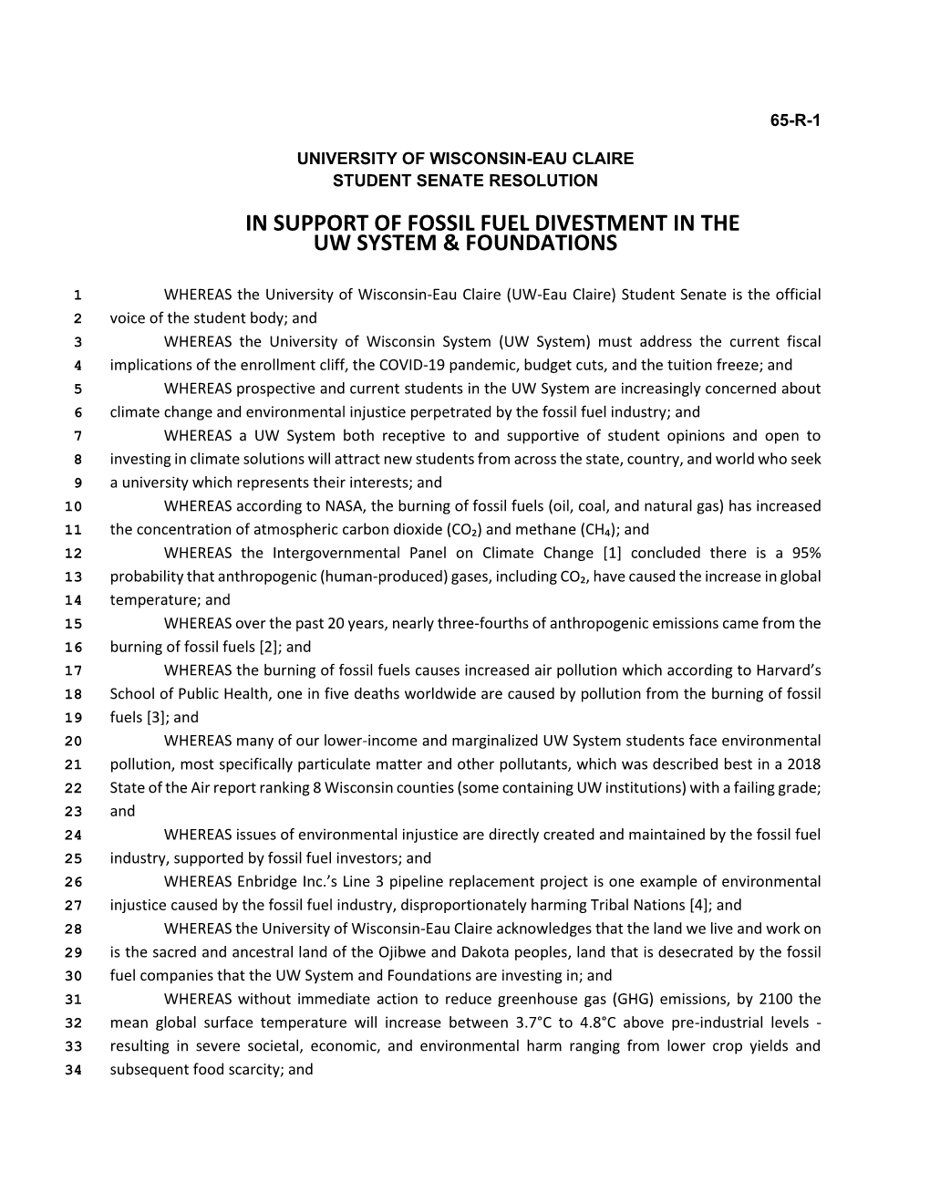 In Support of Fossil Fuel Divestment in the Uw System & Foundations