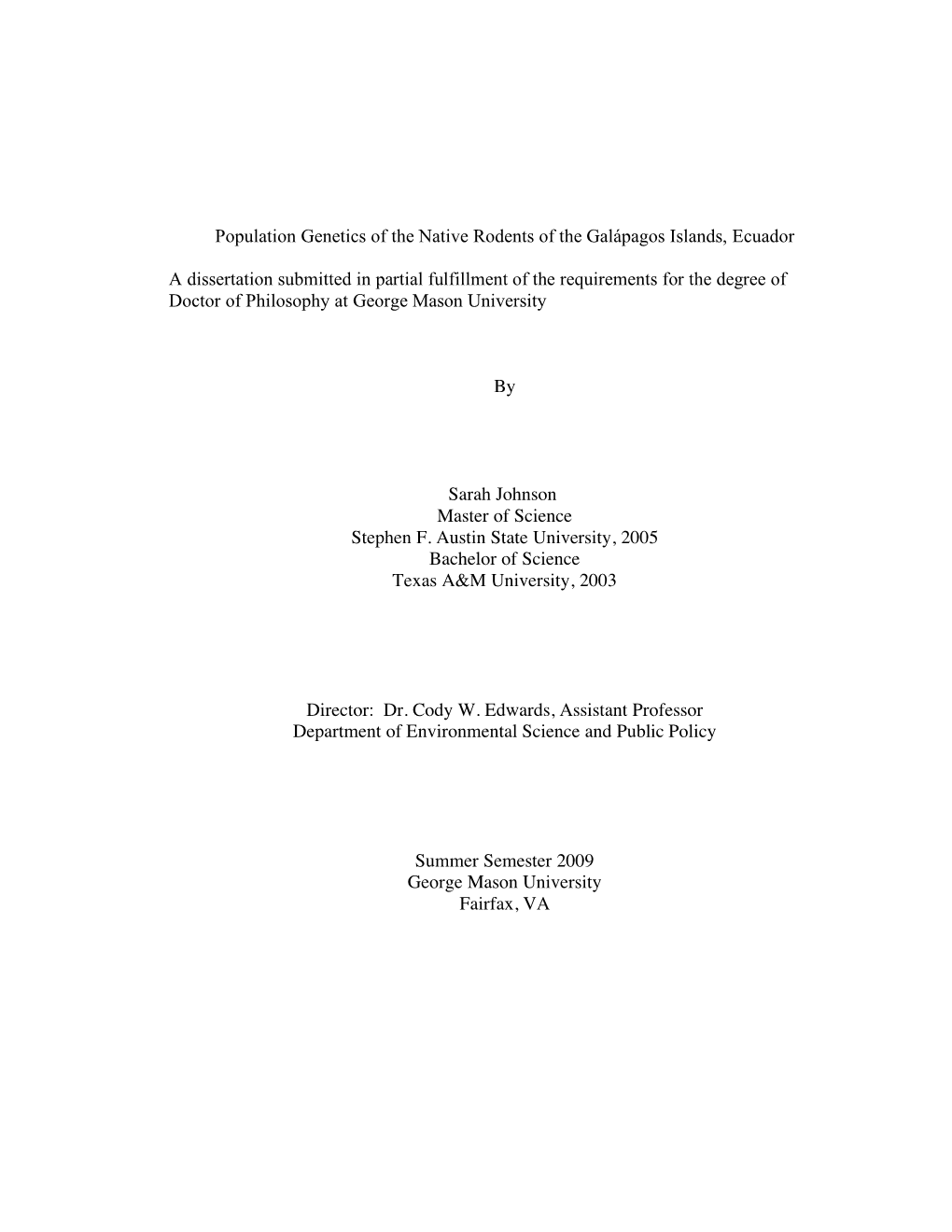 Population Genetics of the Native Rodents of the Galápagos Islands, Ecuador