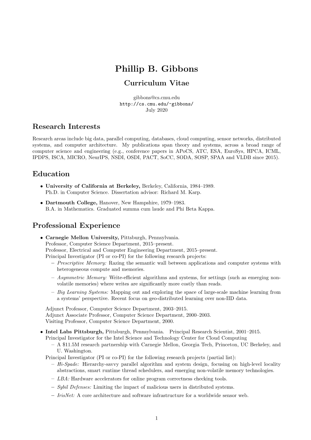 Phillip B. Gibbons Curriculum Vitae