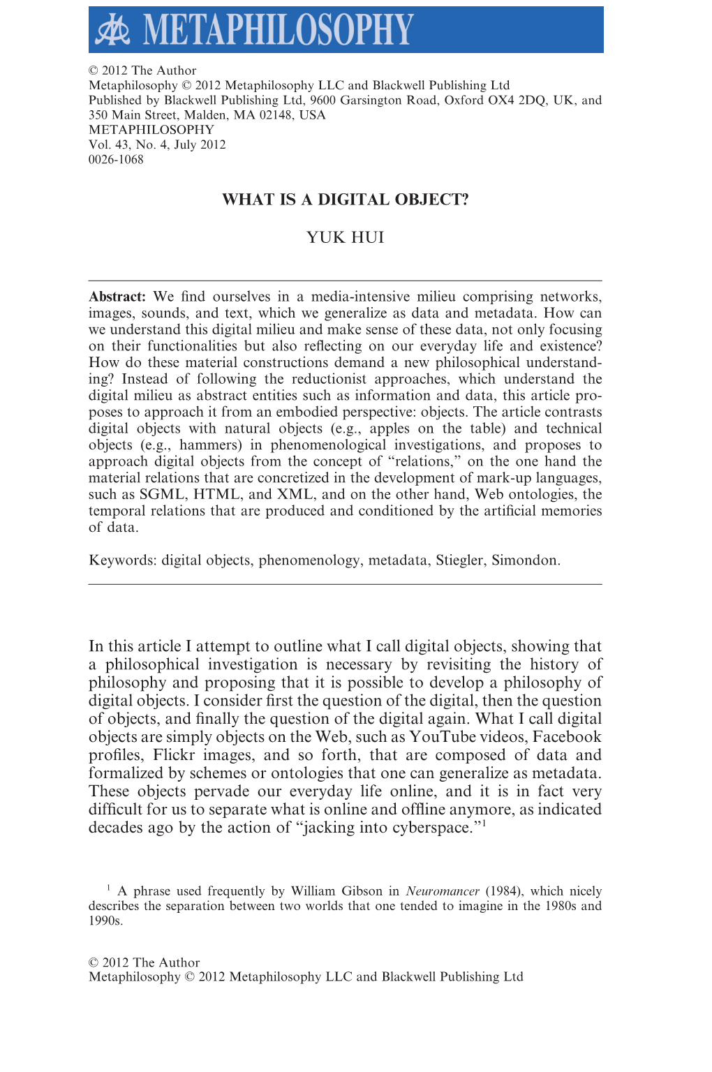 HUI What Is a Digital Object Metaphilosophy.Pdf