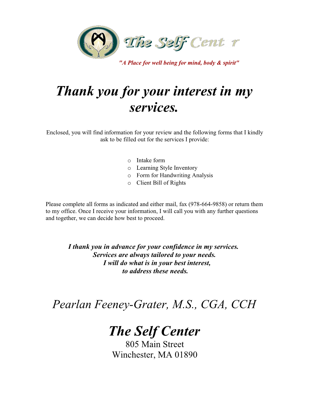 Thank You For Your Interest In My Services