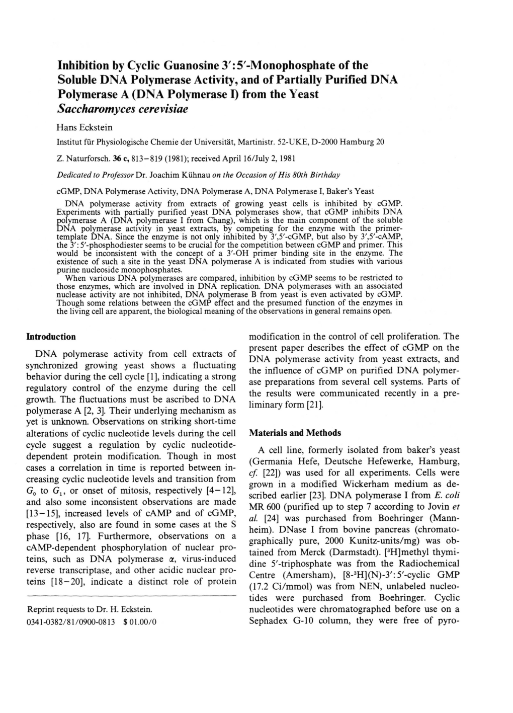 Inhibition by Cyclic Guanosine 3':5'-Monophosphate of the Soluble DNA Polymerase Activity, and of Partially Purified DNA Polymer