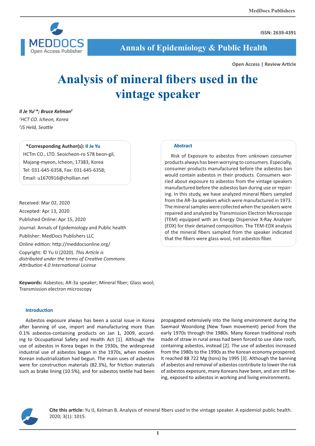 Analysis of Mineral Fibers Used in the Vintage Speaker