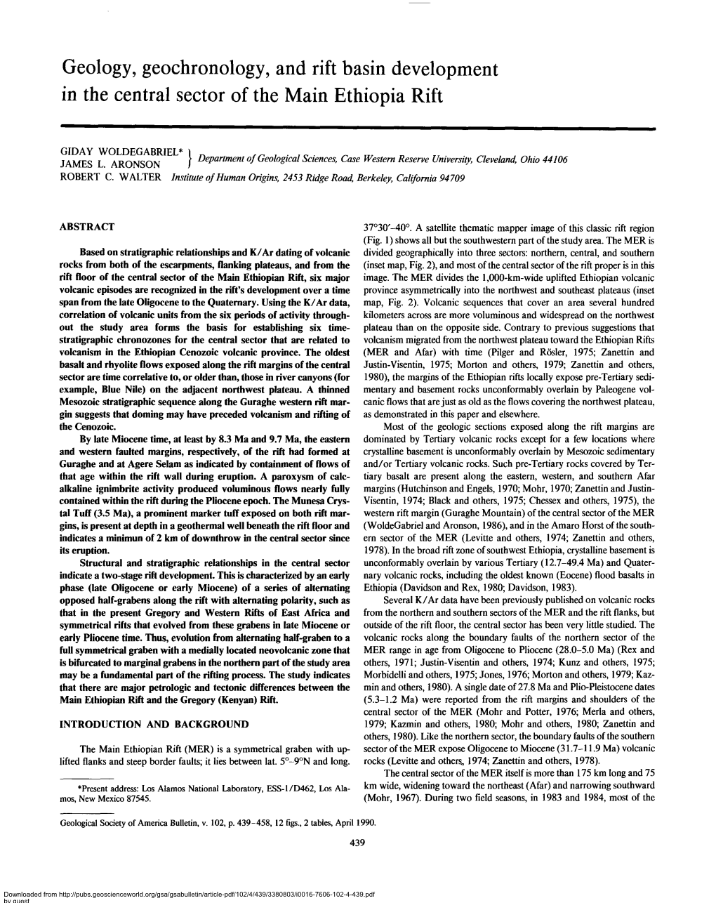 Geology, Geochronology, and Rift Basin Development in the Central Sector of the Main Ethiopia Rift