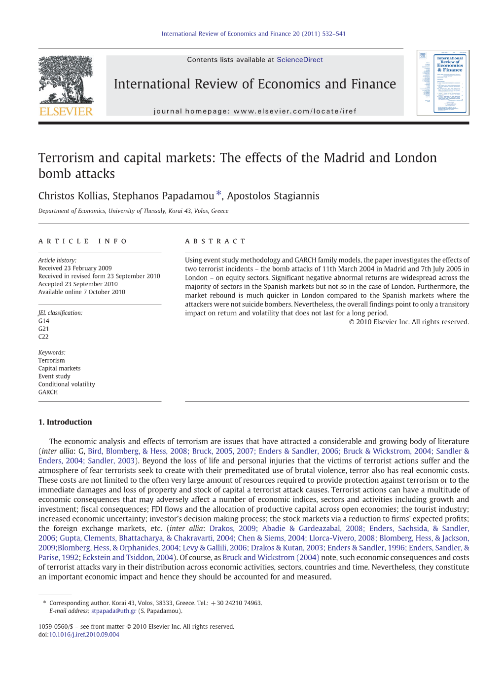 Terrorism and Capital Markets: the Effects of the Madrid and London Bomb Attacks