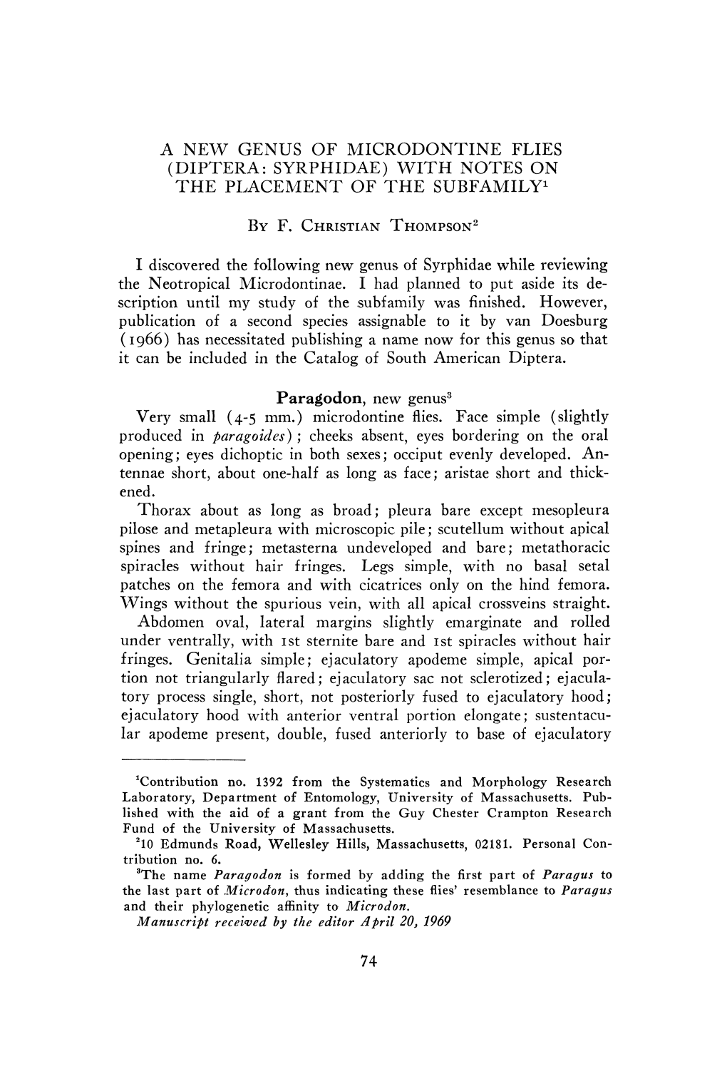 Diptera: Syrphidae) with Notes on the Placement of the Subfamily by F