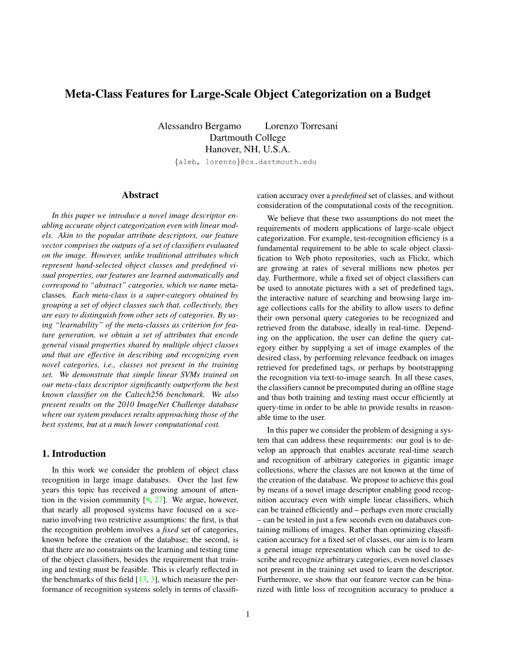 Meta-Class Features for Large-Scale Object Categorization on a Budget