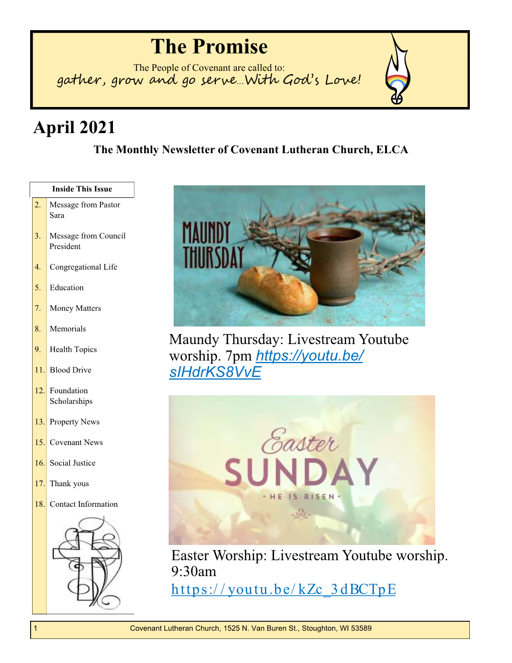 April 2021 the Monthly Newsletter of Covenant Lutheran Church, ELCA