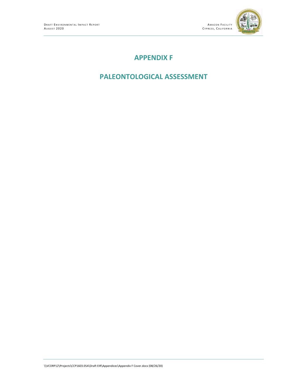 Appendix F Paleontological Assessment