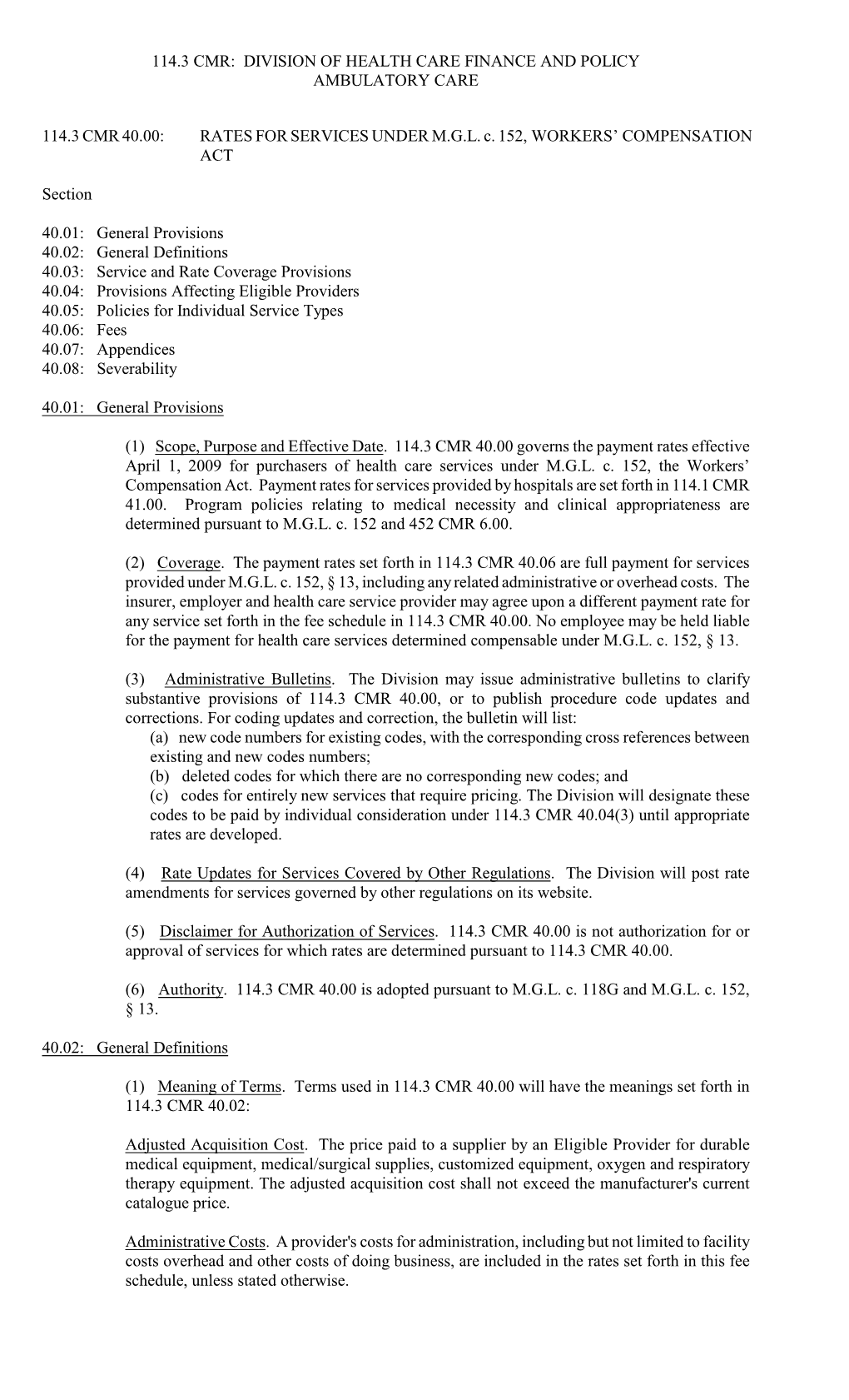 114.3 Cmr: Division of Health Care Finance and Policy Ambulatory Care