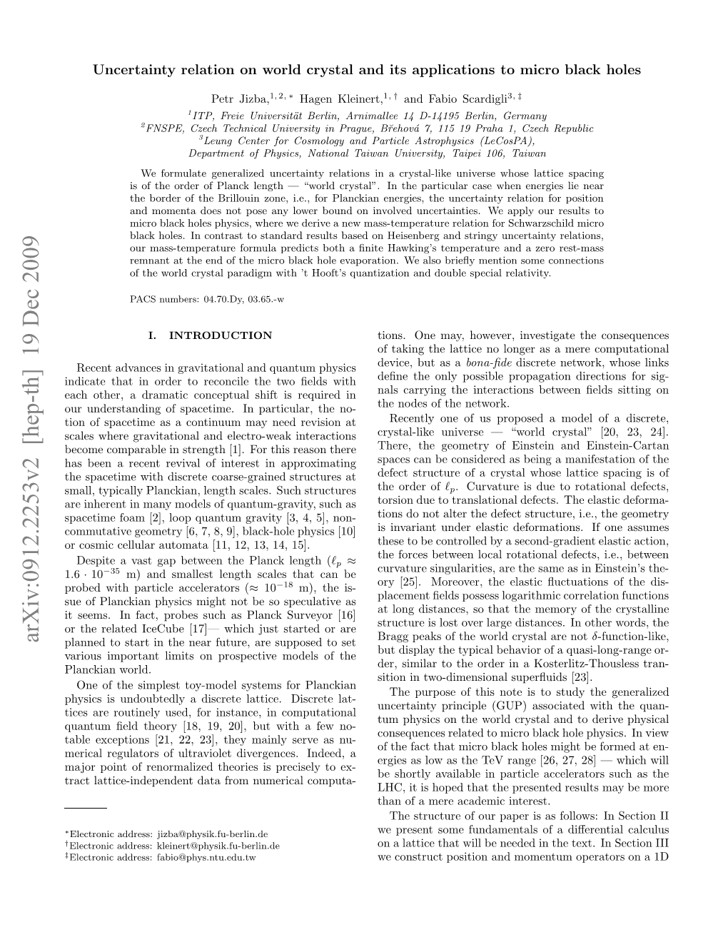 Arxiv:0912.2253V2 [Hep-Th] 19 Dec 2009 ‡ † ∗ Rcsi Ellratmt 1,1,1,1,15]