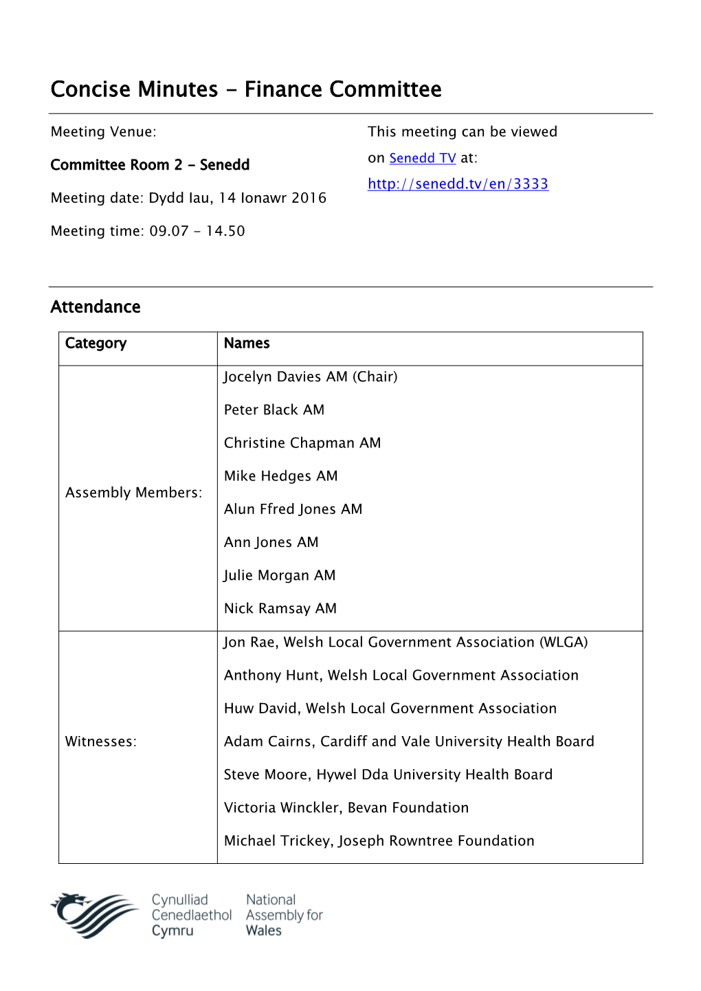 Concise Minutes - Finance Committee