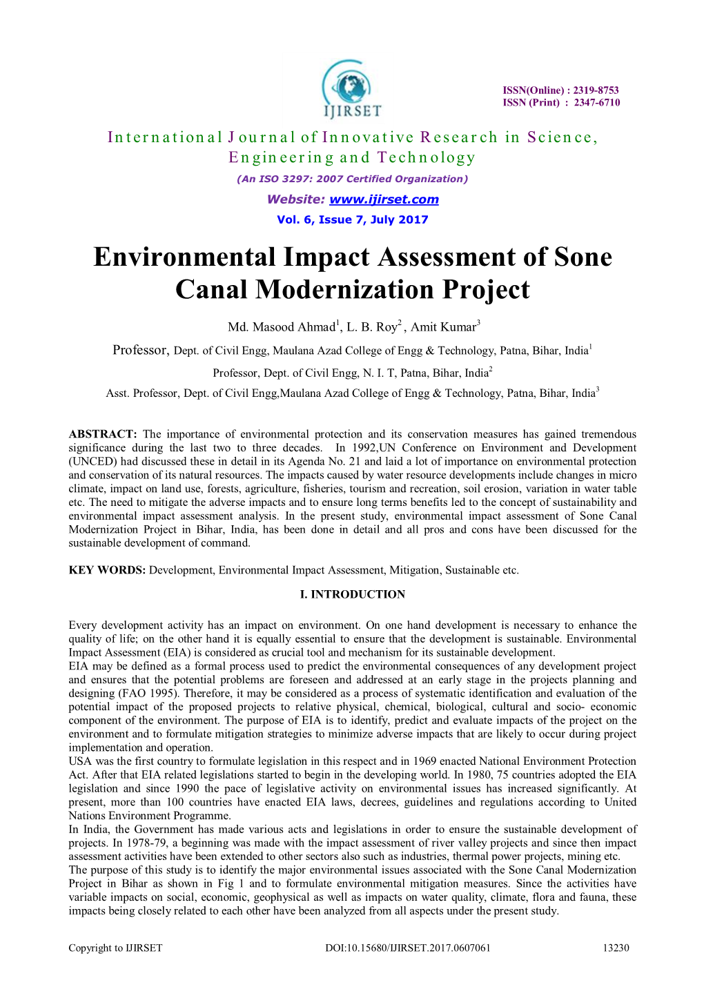 Environmental Impact Assessment of Sone Canal Modernization Project