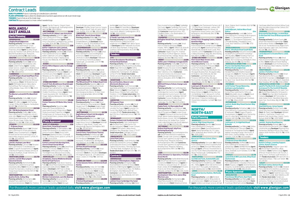 Contract Leads Powered by EARLY PLANNING Projects in Planning up to Detailed Plans Submitted