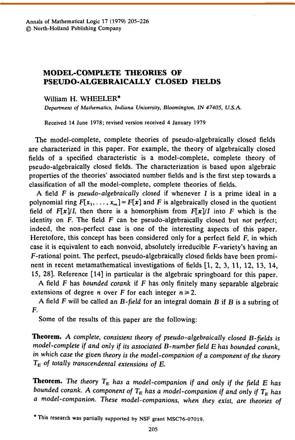 Model-Complete Theories of Pseudo-Algebraically Closed Fields