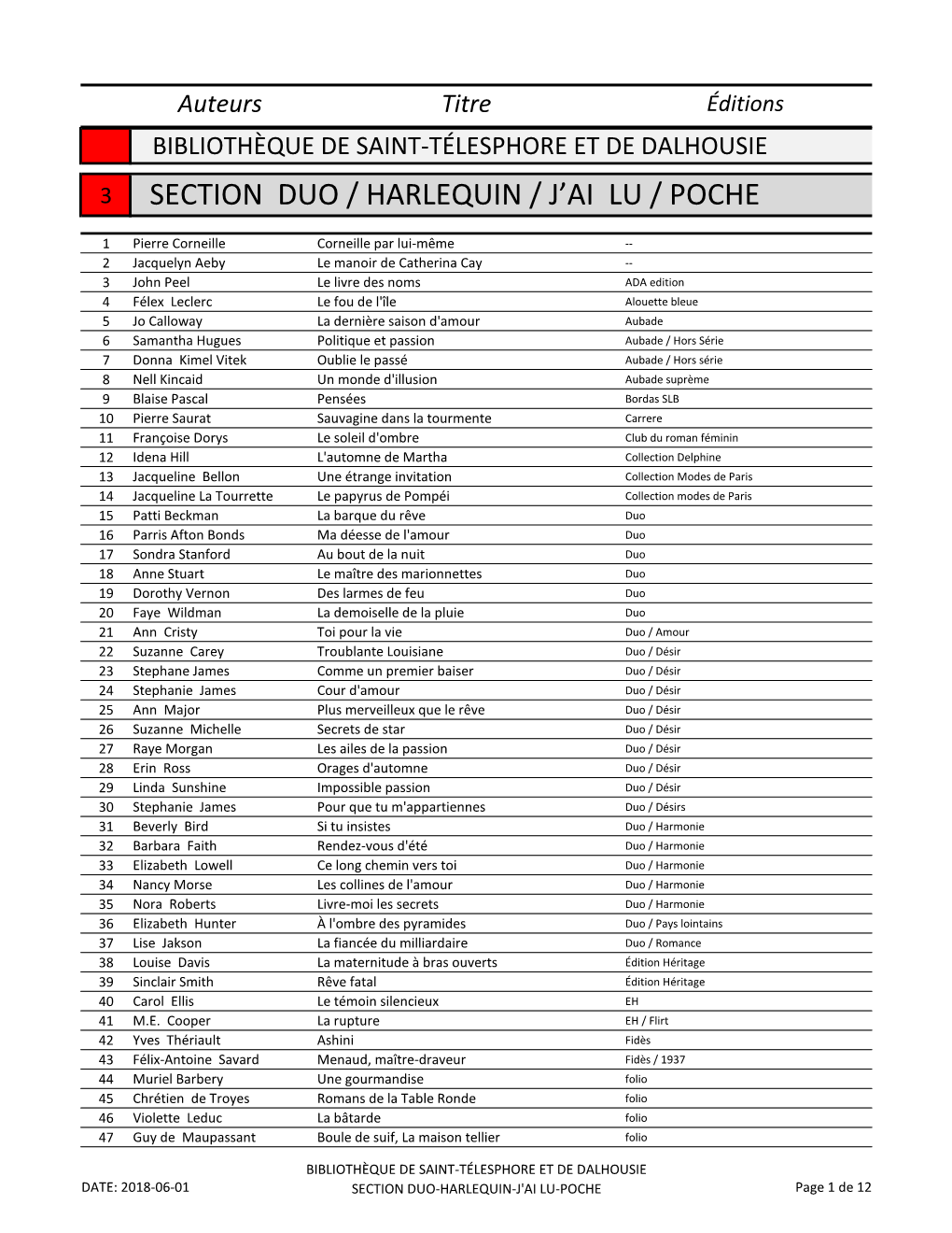 Section Duo / Harlequin / J'ai Lu / Poche