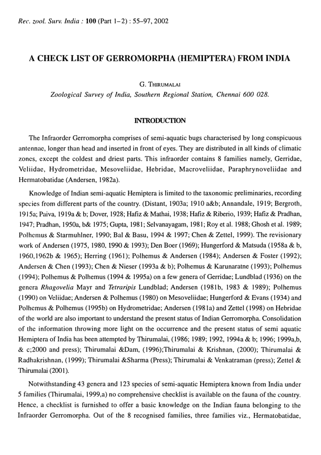 A Check List of Gerromorpha (Hemiptera) from India