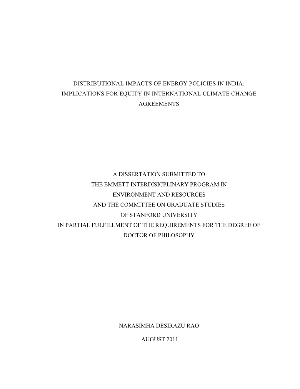 Distributional Impacts of Energy Policies in India: Implications for Equity in International Climate Change Agreements