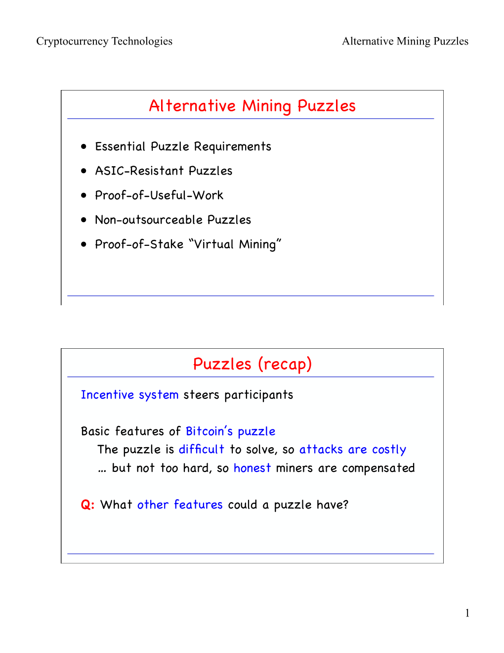 Alternative Mining Puzzles