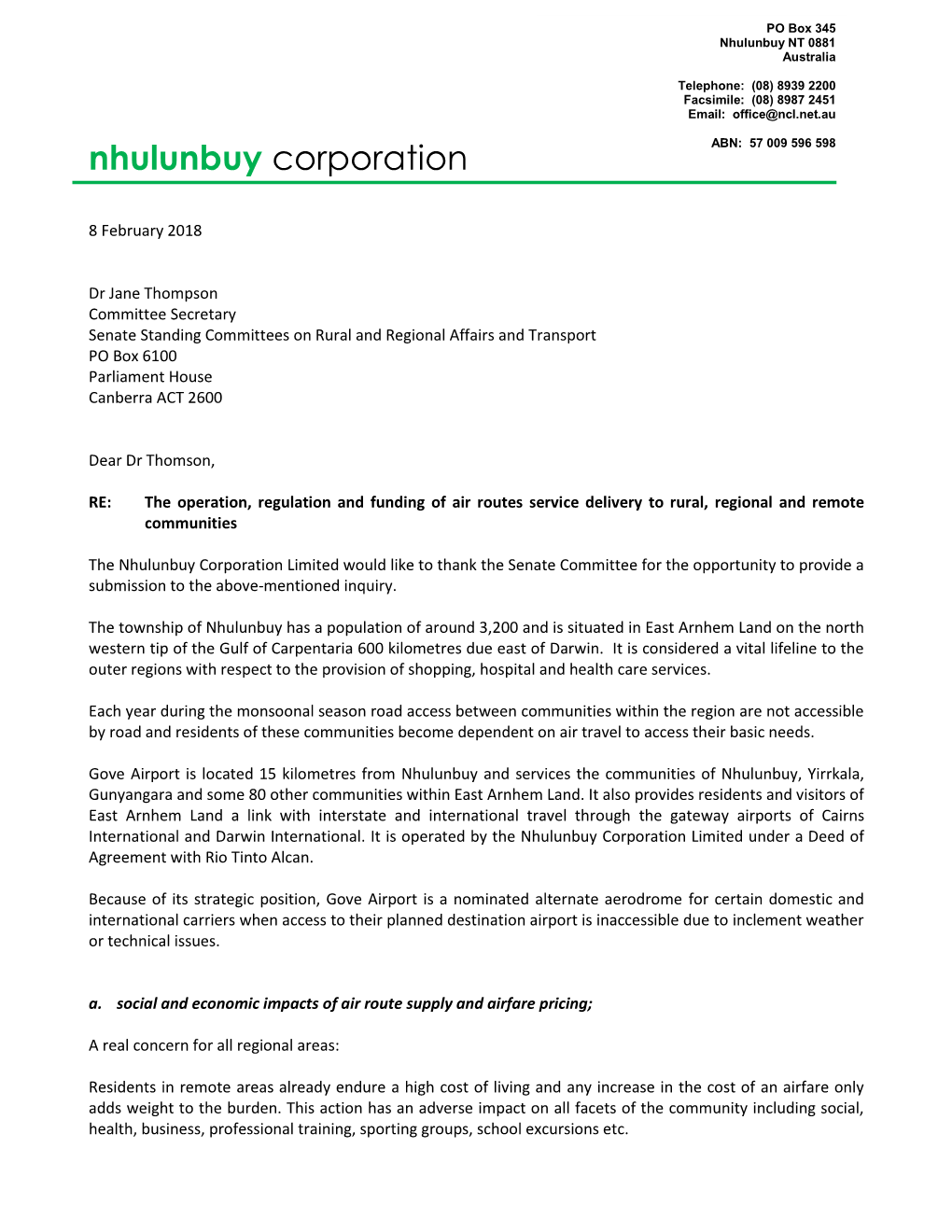 Nhulunbuy Corporation ABN: 57 009 596 598