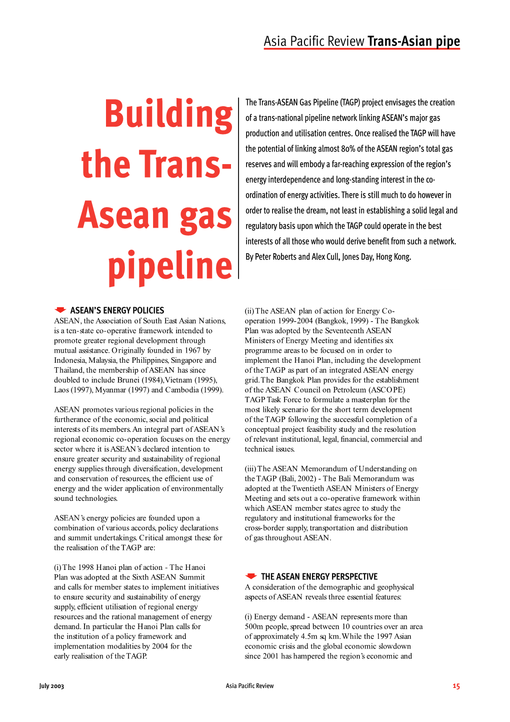 Building the Trans- Asean Gas Pipeline