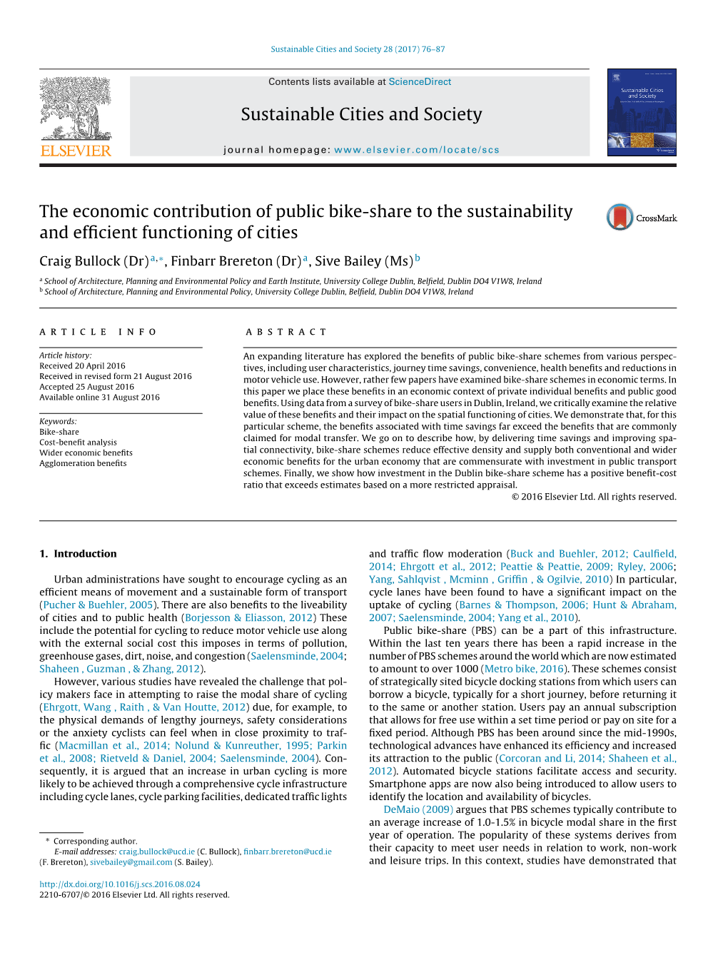 The Economic Contribution of Public Bike-Share to the Sustainability