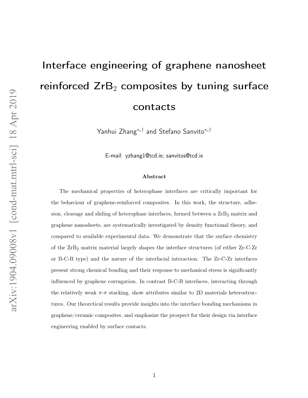 Interface Engineering of Graphene Nanosheet Reinforced Zrb2