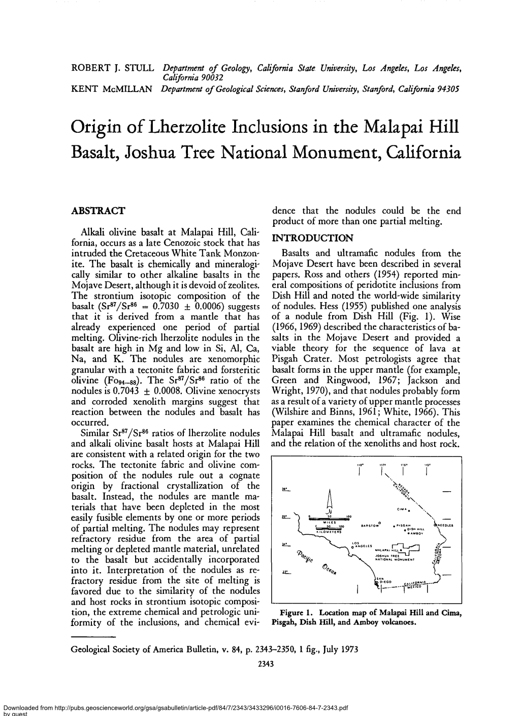 Origin of Lherzolite Inclusions in the Malapai Hill Basalt, Joshua Tree National Monument, California