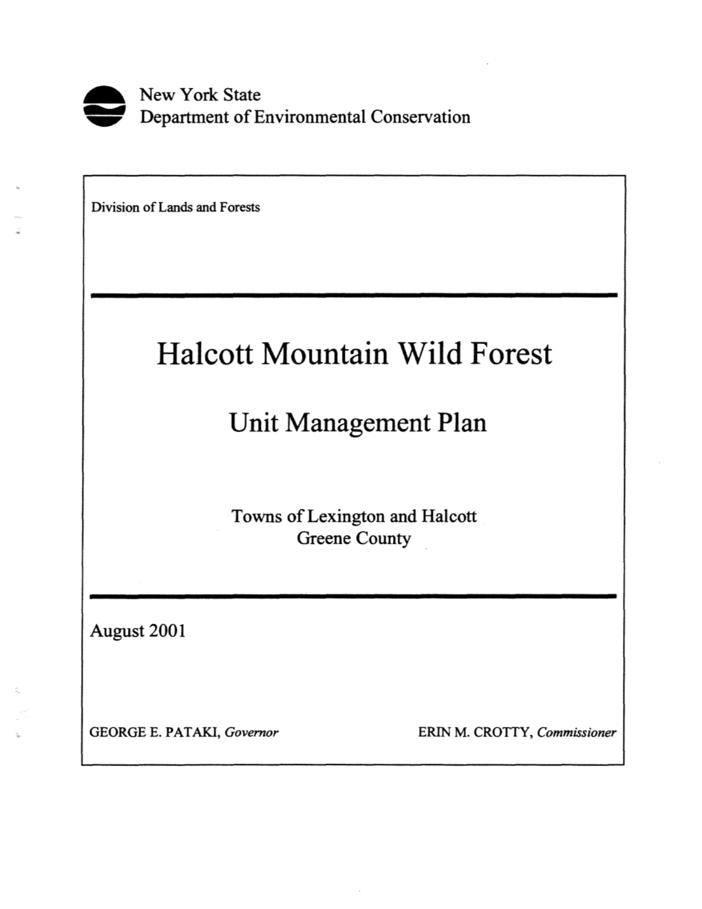 Halcott Mountain Wild Forest Unit Management Plan